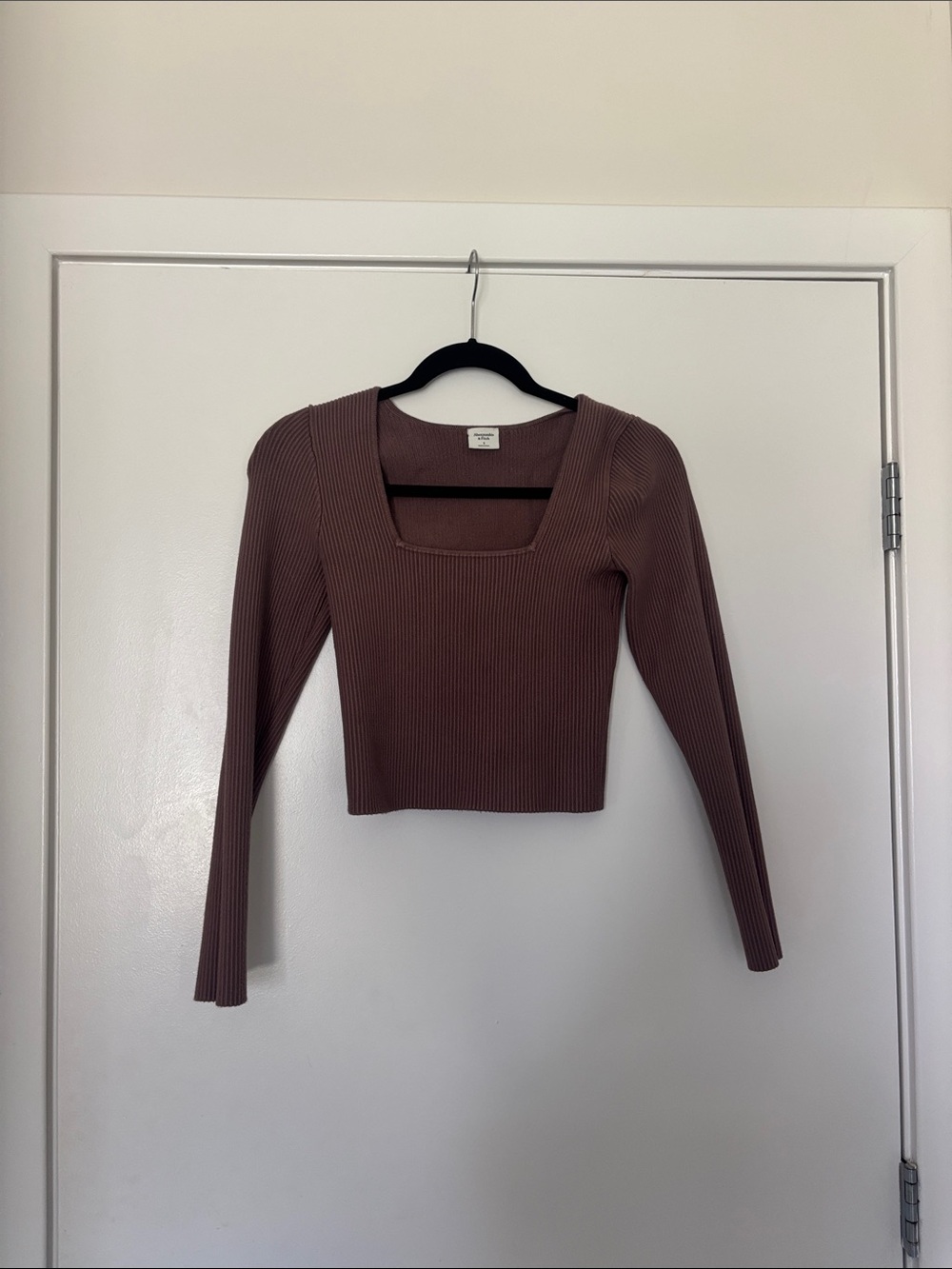Abercrombie & Fitch Ribbed Square-Neck Long Sleeve Top - Brown
